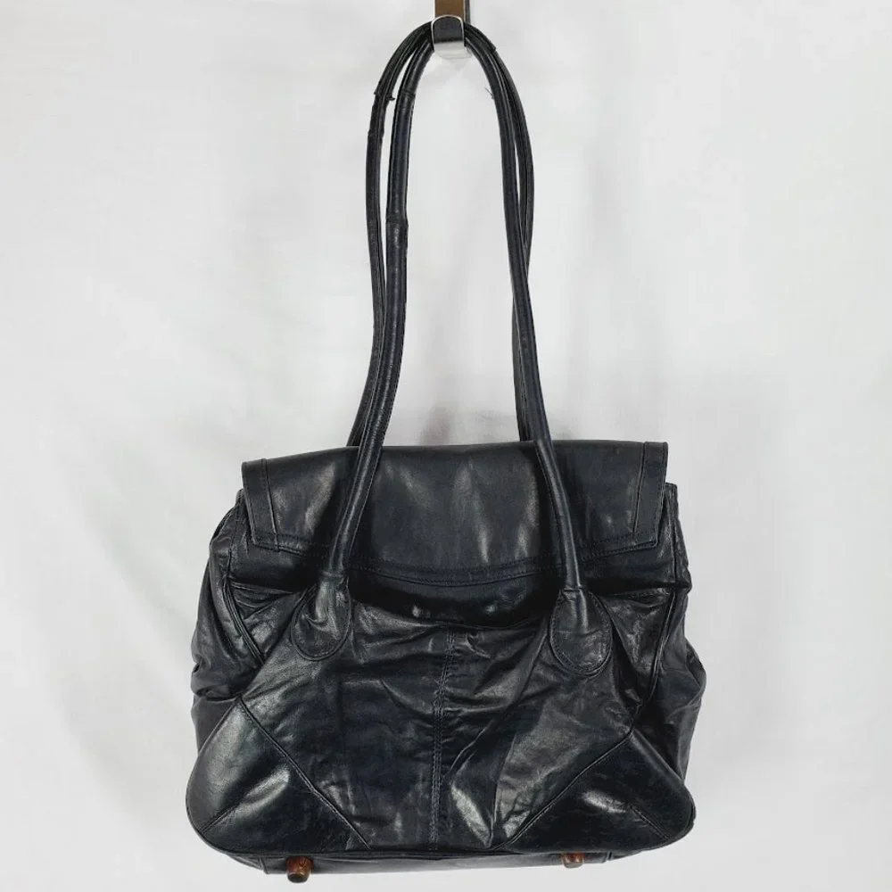 Ananas Black Leather Handbag Purse Handmade NYC Jennifer Baum Lagdameo - Picture 6 of 8